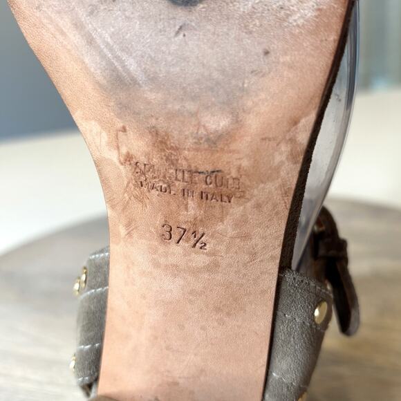 Laurence Dacade Suede Studded Block Heel Sandals Gray Taupe EU 37.5 US 7.5 Italy - Picture 9 of 13